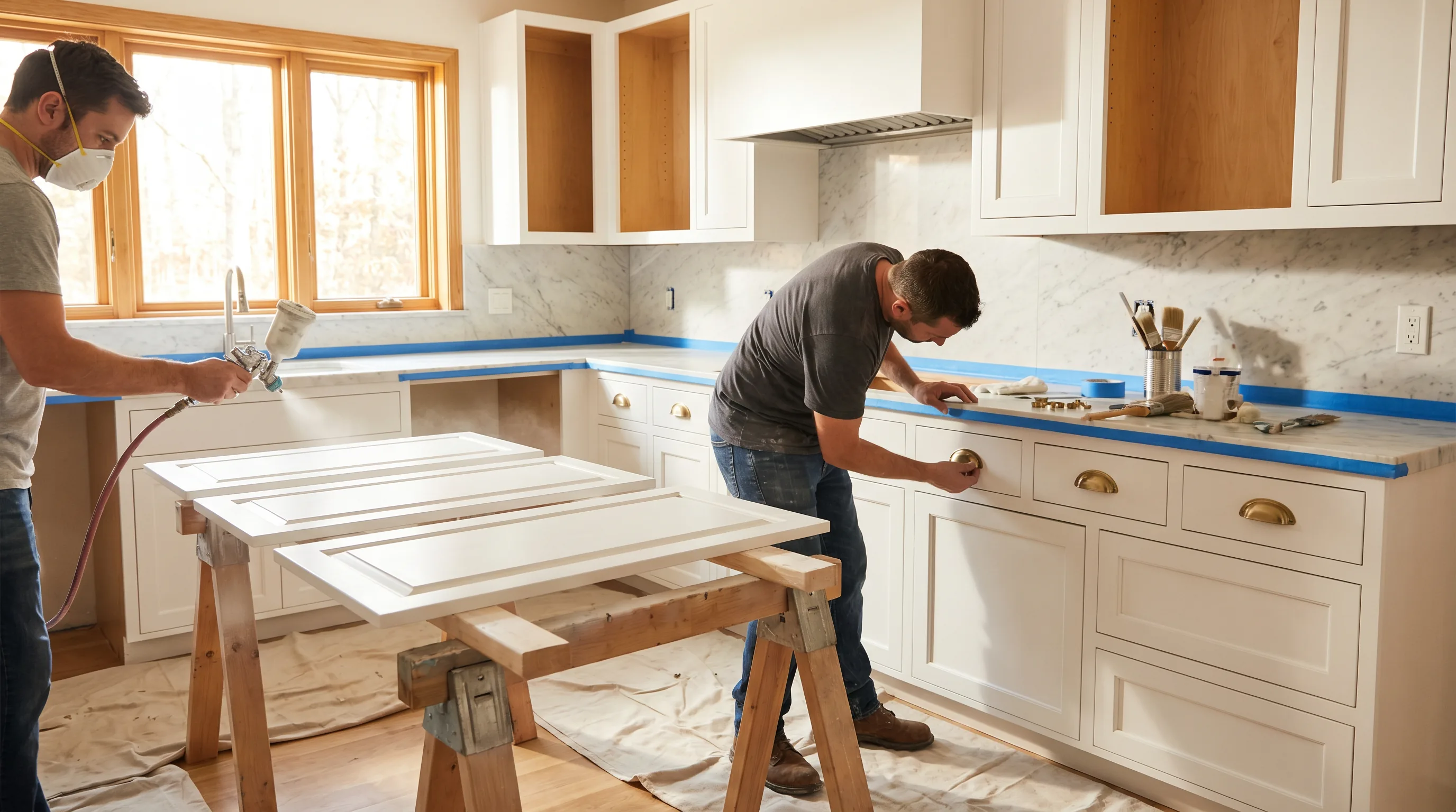 Kitchen with freshly painted cabinets in Gaithersburg, MD